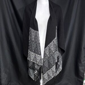 Chic Black and Gray Women's Wrap with Fringe